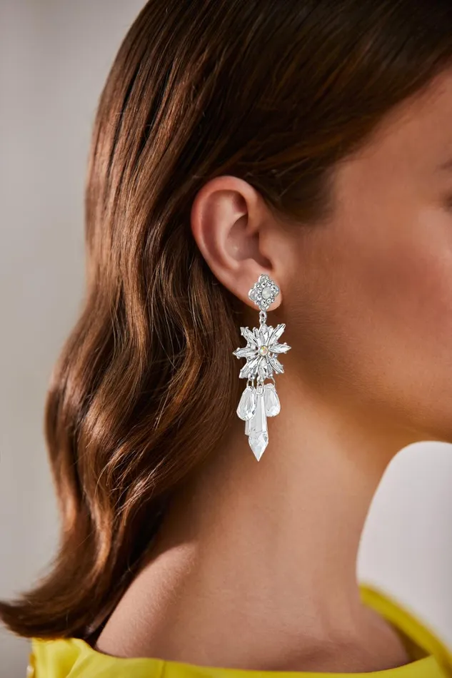 Women Fashion Jewelry Badgley Mischka Crystal Dangle Flower Earrings