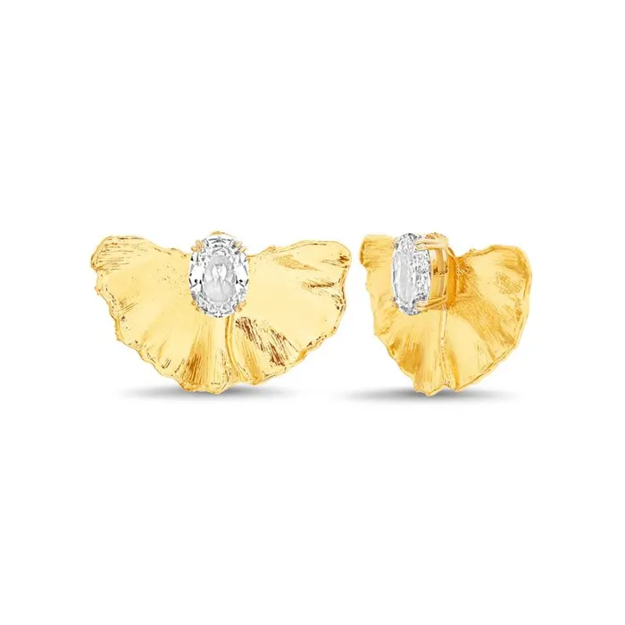 Women Fashion Jewelry Badgley Mischka Molten Leaf And Stone Stud Earring