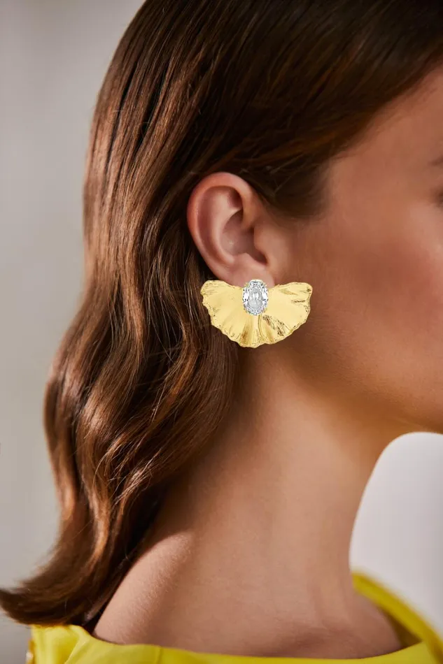 Women Fashion Jewelry Badgley Mischka Molten Leaf And Stone Stud Earring