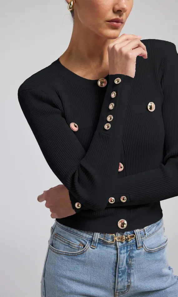Women Generation Love Clothing Sweaters and Sweatshirts Pennie Rib Cardigan Black