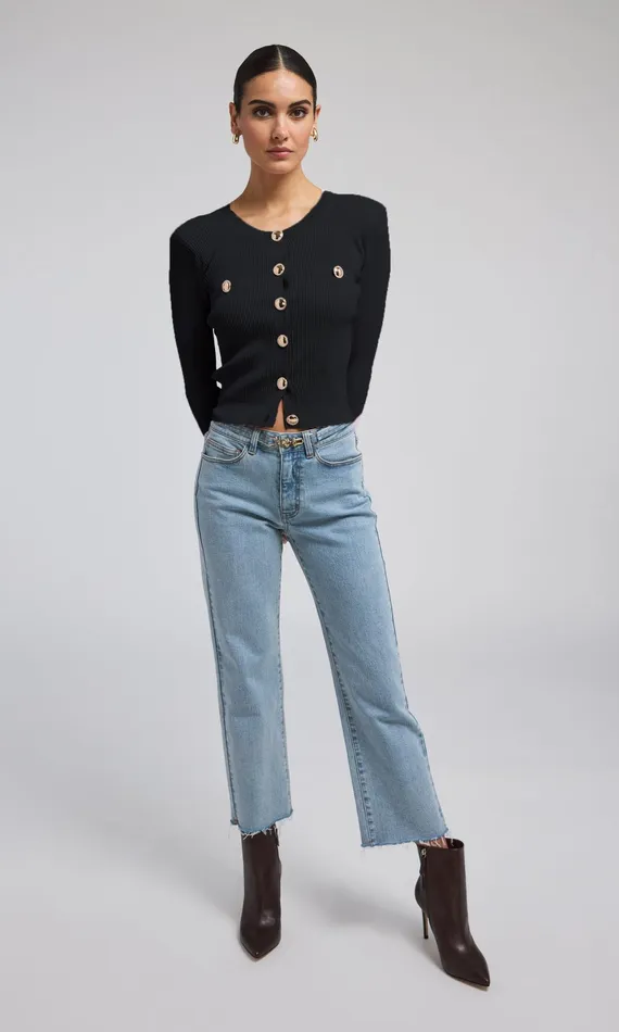 Women Generation Love Clothing Sweaters and Sweatshirts Pennie Rib Cardigan Black