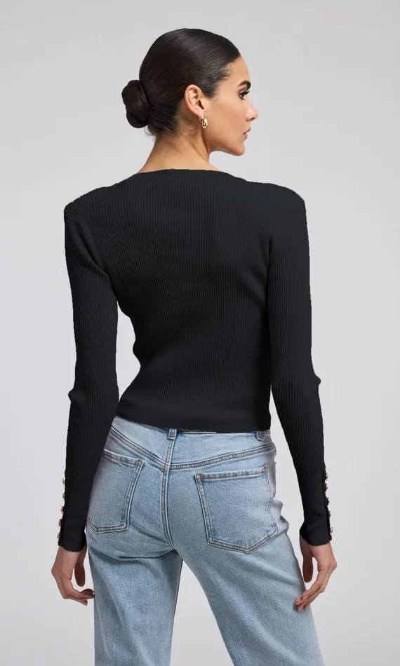Women Generation Love Clothing Sweaters and Sweatshirts Pennie Rib Cardigan Black