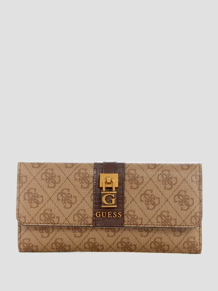Women Ginevra Logo Clutch Wallet Latte Logo Handbags GUESS