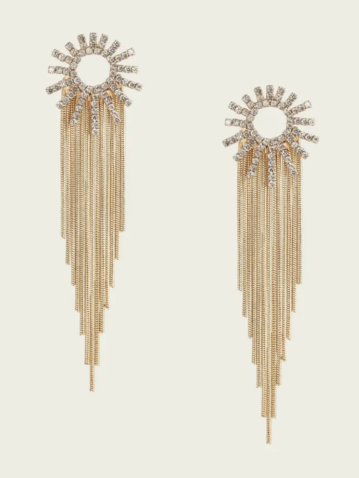 Women GUESS 14K GoldPlated Sunburst Fringe Earring SilverGold Jewelry