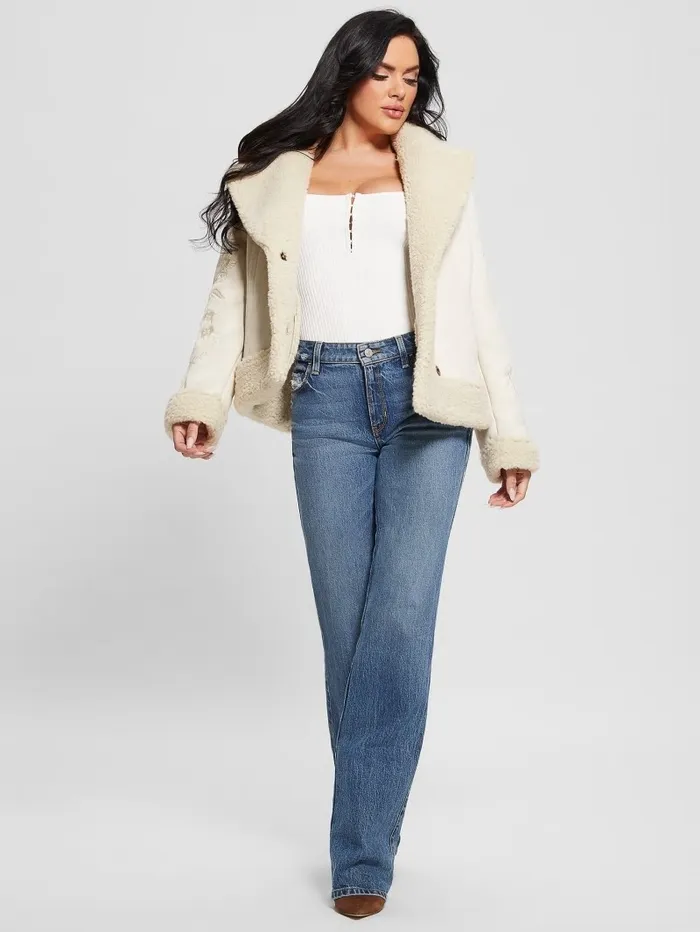 Women GUESS Ari FauxSuede Embroidered Jacket Muted Stone Multi Jackets and Coats Women GUESS Ari FauxSuede Embroidered Jacket Muted Stone Multi Jackets and Coats