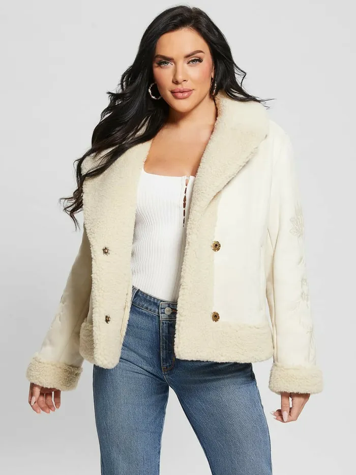 Women GUESS Ari FauxSuede Embroidered Jacket Muted Stone Multi Jackets and Coats Women GUESS Ari FauxSuede Embroidered Jacket Muted Stone Multi Jackets and Coats