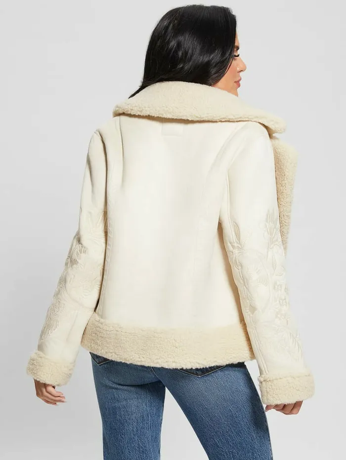 Women GUESS Ari FauxSuede Embroidered Jacket Muted Stone Multi Jackets and Coats Women GUESS Ari FauxSuede Embroidered Jacket Muted Stone Multi Jackets and Coats