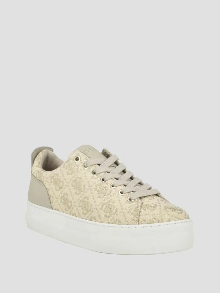 Women GUESS Giaa Logo Print LowTop Sneakers Gold Sneakers