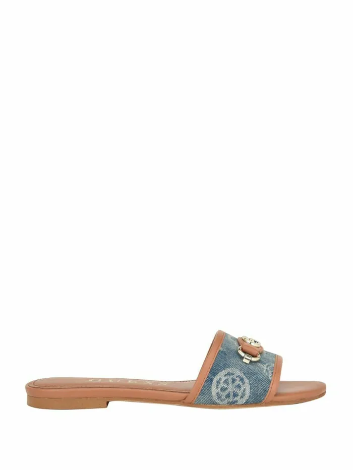 Women GUESS Hammi G Buckle Denim Peony Sandals Denim Tie Dye Sandals