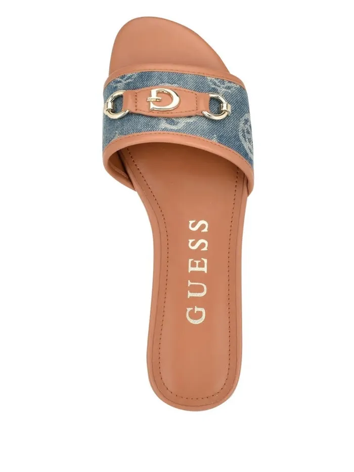 Women GUESS Hammi G Buckle Denim Peony Sandals Denim Tie Dye Sandals