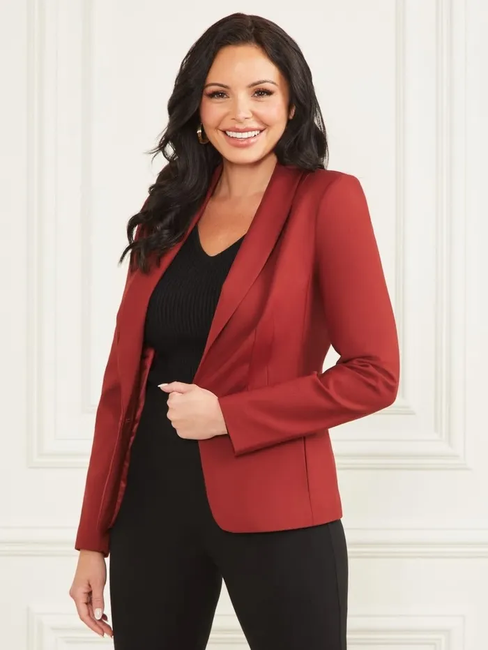 Women GUESS Hollywood Blazer Dark Jam Red Jackets and Coats