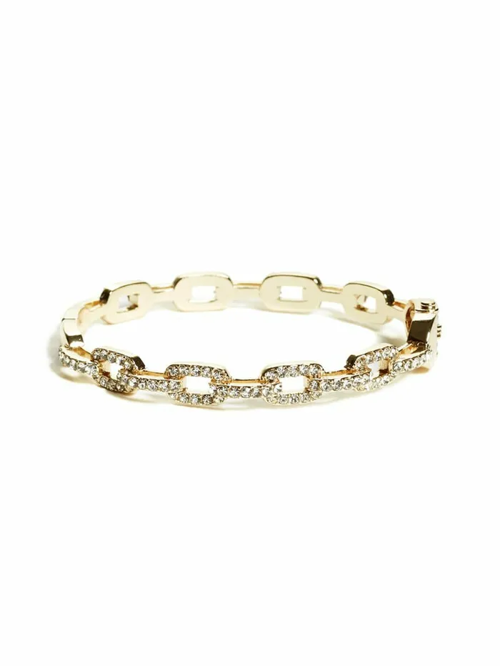 Women GUESS Rhinestone ChainLink Bangle Bracelet Gold Jewelry