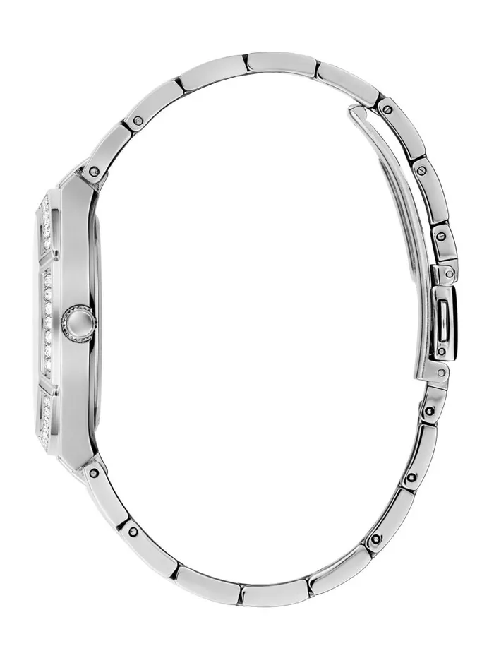 Women GUESS SilverTone and Teal Crystal Analog Watch Silver Watches Women GUESS SilverTone and Teal Crystal Analog Watch Silver Watches