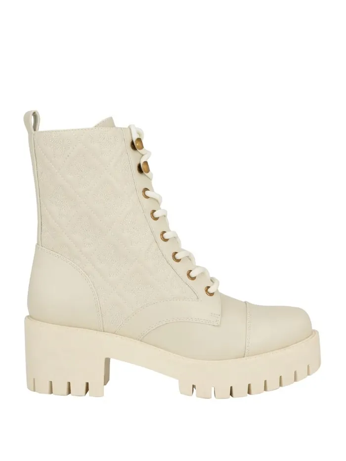 Women GUESS Waite Embossed LaceUp Moto Boots Ivory 150 Boots and Booties Women GUESS Waite Embossed LaceUp Moto Boots Ivory 150 Boots and Booties
