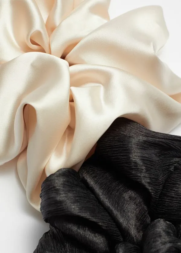 Women Hair Accessories and Other Stories Duo ExtraLarge Satin Finish Scrunchie Set Blackandwhite