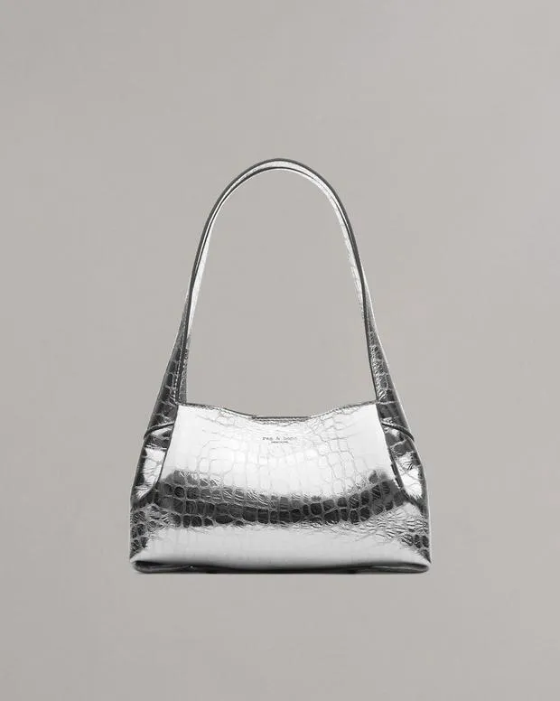 Women Handbags rag and bone Slade Embossed Metallic Leather Shoulder Bag Silver