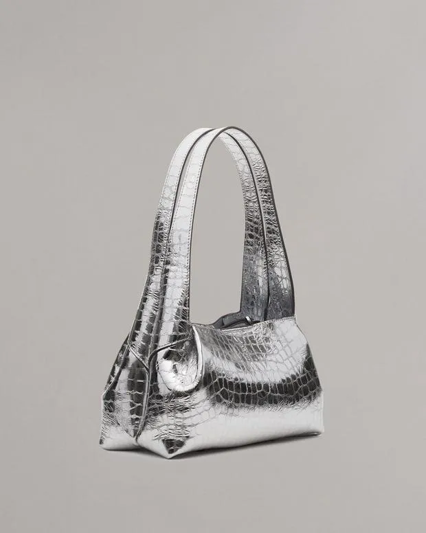 Women Handbags rag and bone Slade Embossed Metallic Leather Shoulder Bag Silver