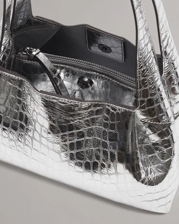Women Handbags rag and bone Slade Embossed Metallic Leather Shoulder Bag Silver