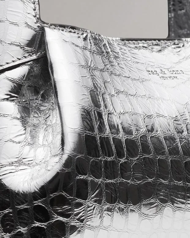 Women Handbags rag and bone Slade Embossed Metallic Leather Shoulder Bag Silver