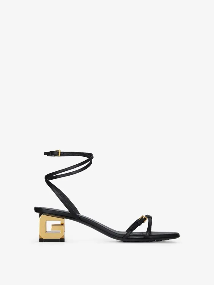 Women Heels Givenchy G Cube Sandals In Leather Black