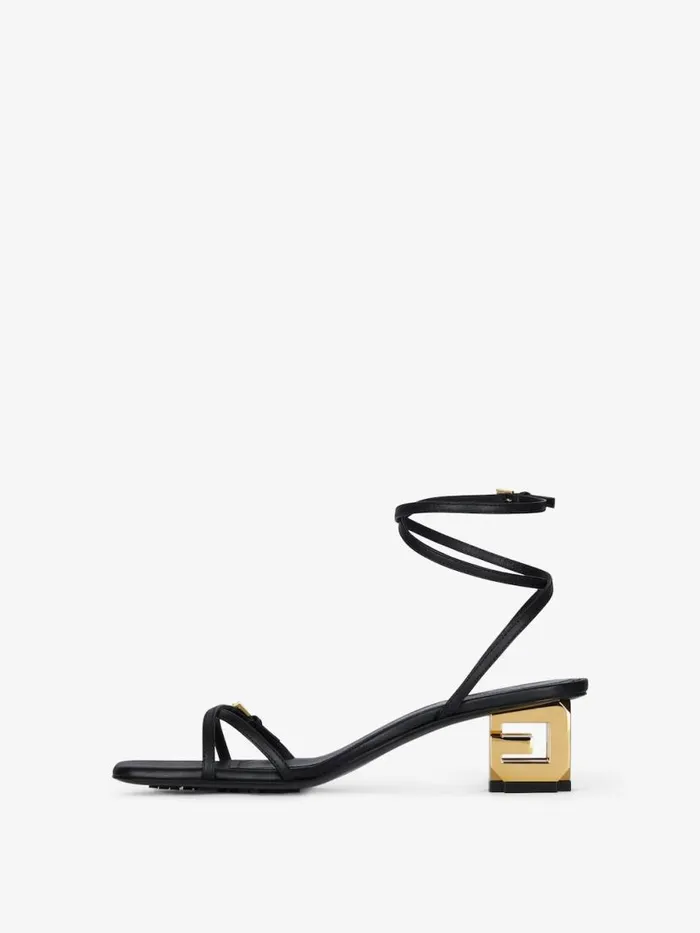Women Heels Givenchy G Cube Sandals In Leather Black
