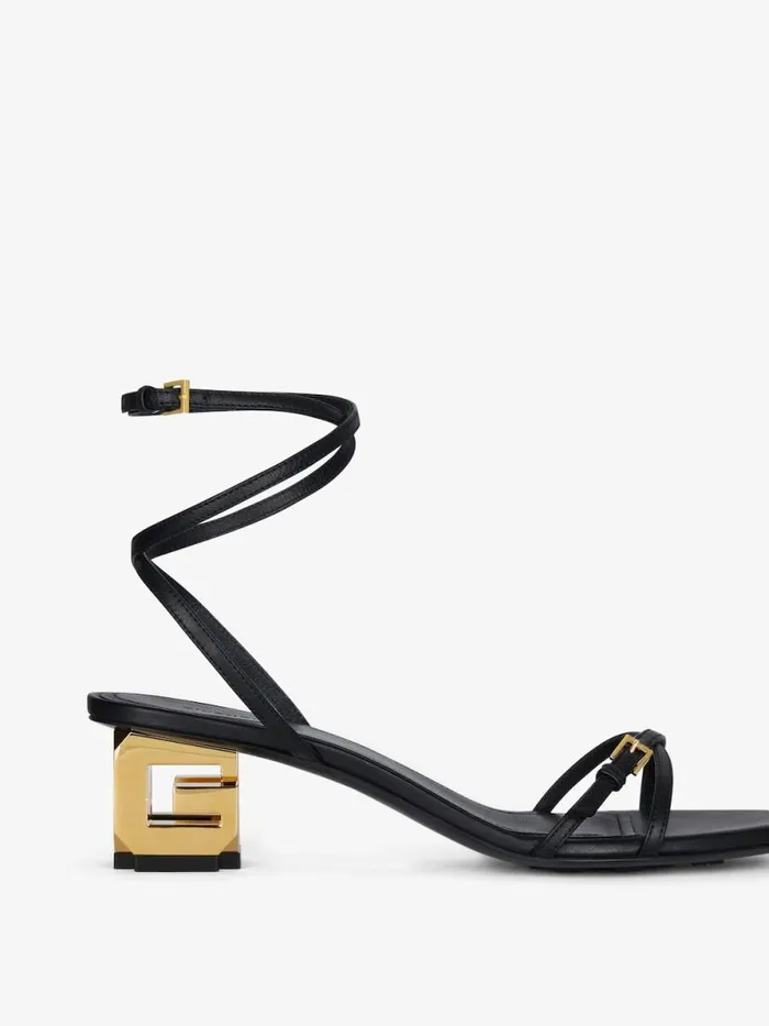 Women Heels Givenchy G Cube Sandals In Leather Black