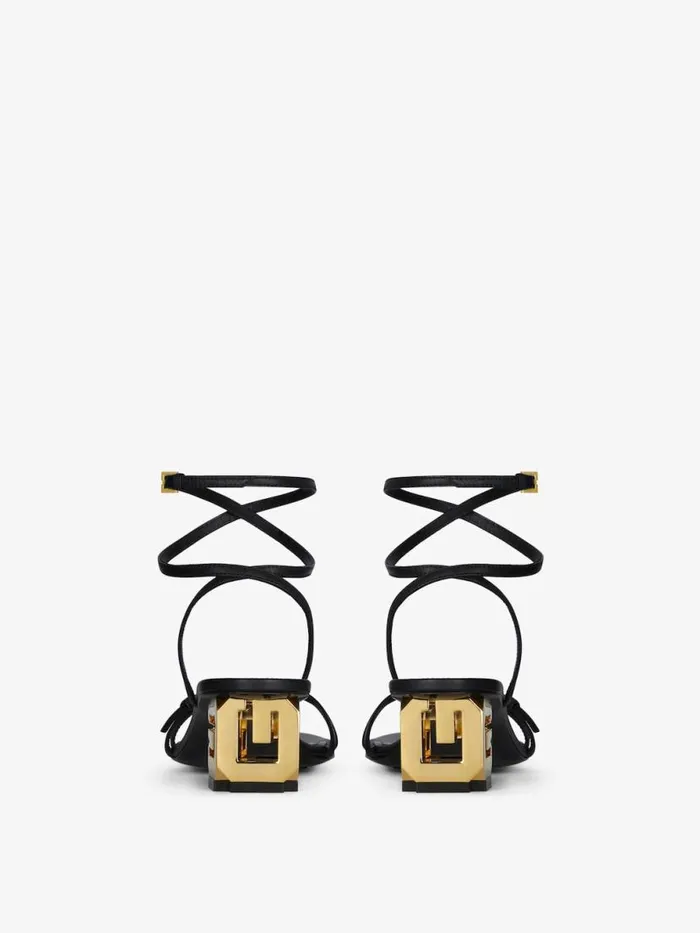 Women Heels Givenchy G Cube Sandals In Leather Black