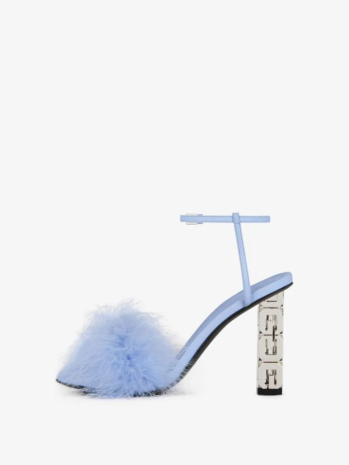 Women Heels Givenchy G Cube Sandals In Leather With Feathers Cornflower Women Heels Givenchy G Cube Sandals In Leather With Feathers Cornflower