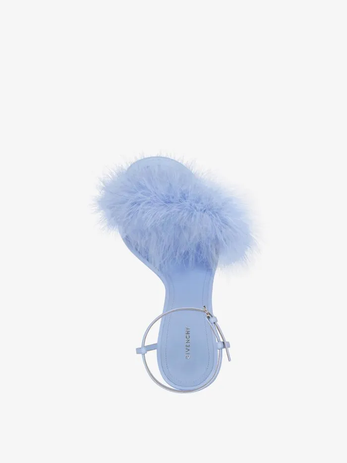 Women Heels Givenchy G Cube Sandals In Leather With Feathers Cornflower Women Heels Givenchy G Cube Sandals In Leather With Feathers Cornflower