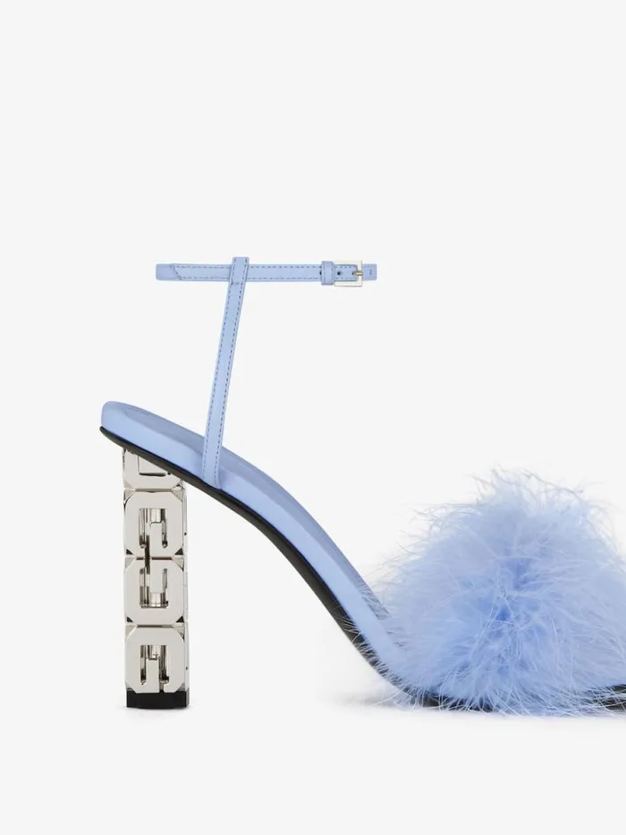 Women Heels Givenchy G Cube Sandals In Leather With Feathers Cornflower Women Heels Givenchy G Cube Sandals In Leather With Feathers Cornflower