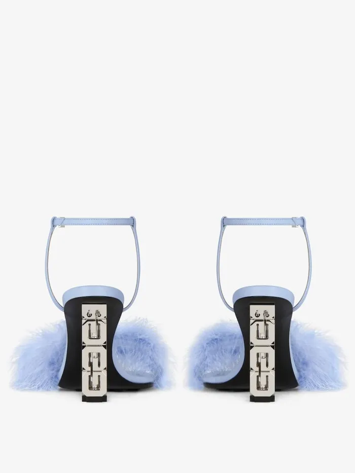 Women Heels Givenchy G Cube Sandals In Leather With Feathers Cornflower Women Heels Givenchy G Cube Sandals In Leather With Feathers Cornflower