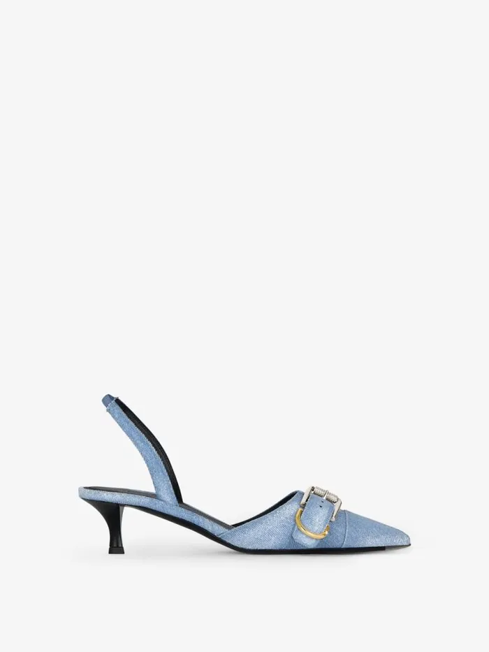 Women Heels Givenchy Voyou Slingbacks In Washed Denim Medium Blue