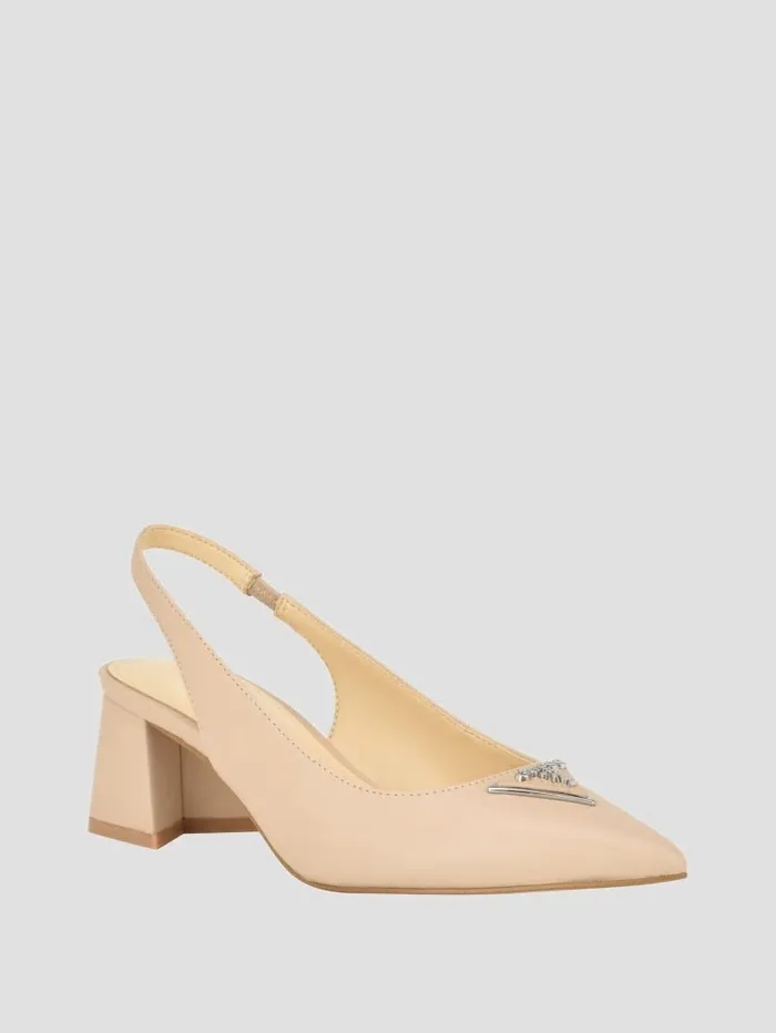 Women Heels GUESS Zanda Slingback Block Heels Taupe