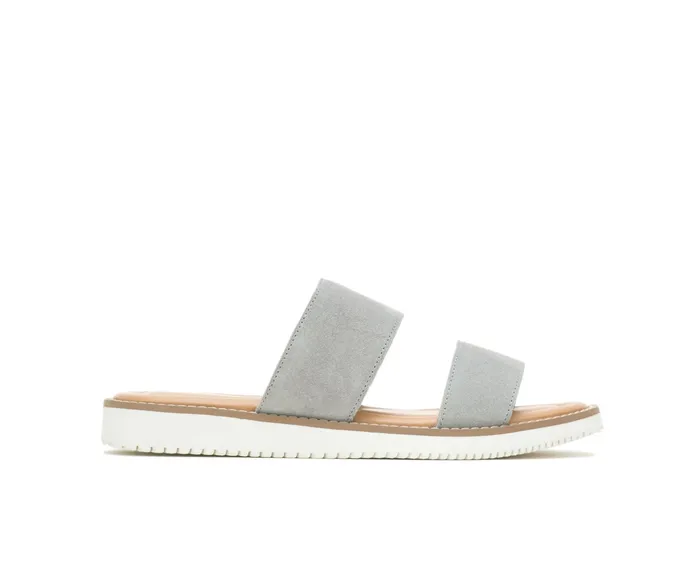 Women Hush Puppies Briard 2 Band Slide Light Grey Suede Sandals