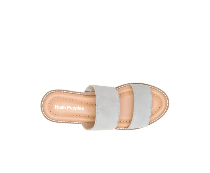 Women Hush Puppies Briard 2 Band Slide Light Grey Suede Sandals