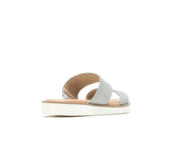 Women Hush Puppies Briard 2 Band Slide Light Grey Suede Sandals