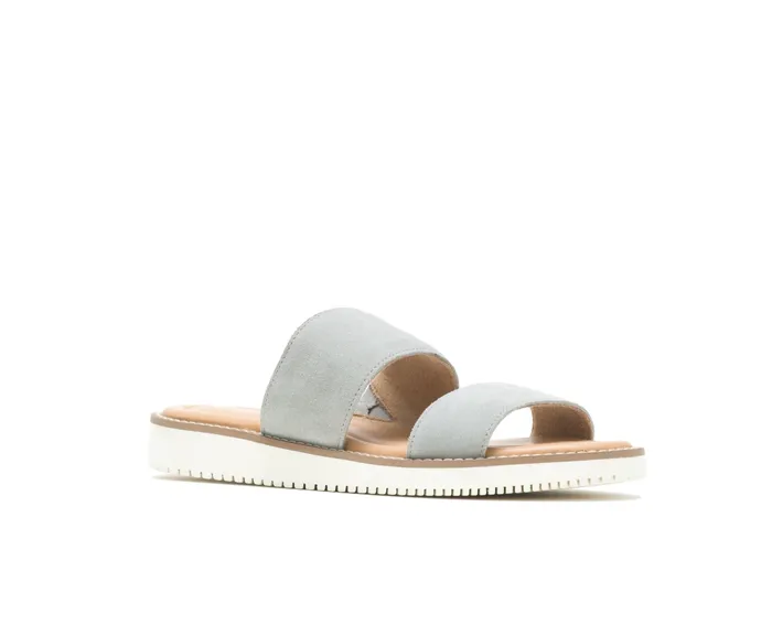 Women Hush Puppies Briard 2 Band Slide Light Grey Suede Sandals