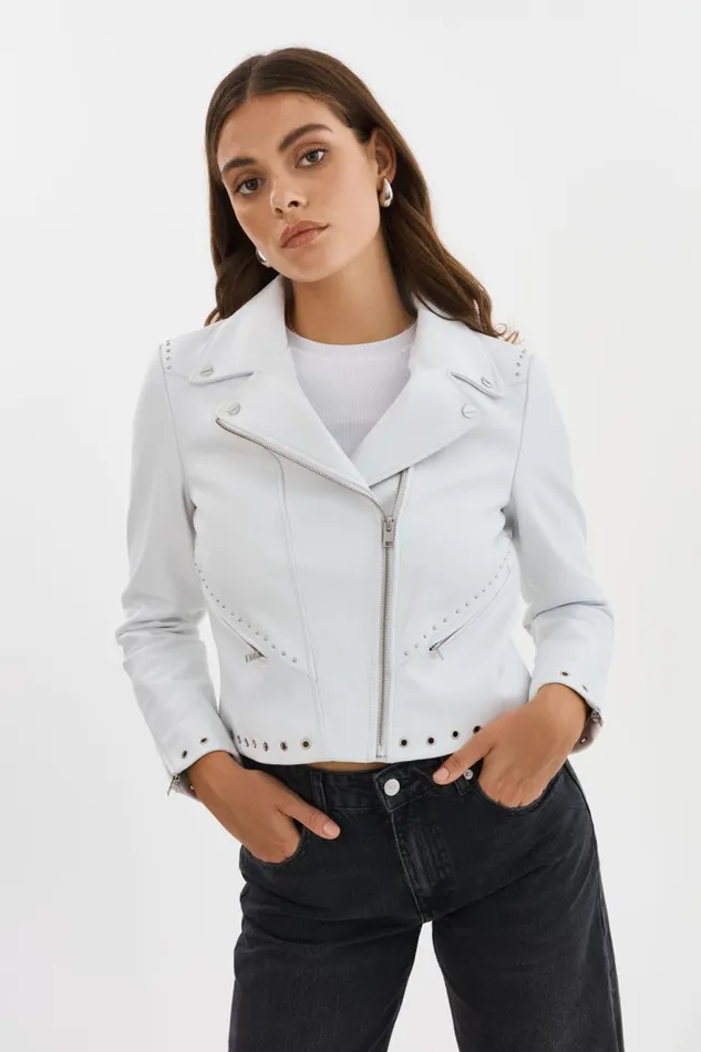 Women IDETTA Leather Biker Jacket White LAMARQUE Leather Jackets Women IDETTA Leather Biker Jacket White LAMARQUE Leather Jackets