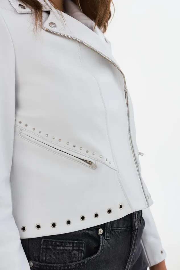 Women IDETTA Leather Biker Jacket White LAMARQUE Leather Jackets Women IDETTA Leather Biker Jacket White LAMARQUE Leather Jackets