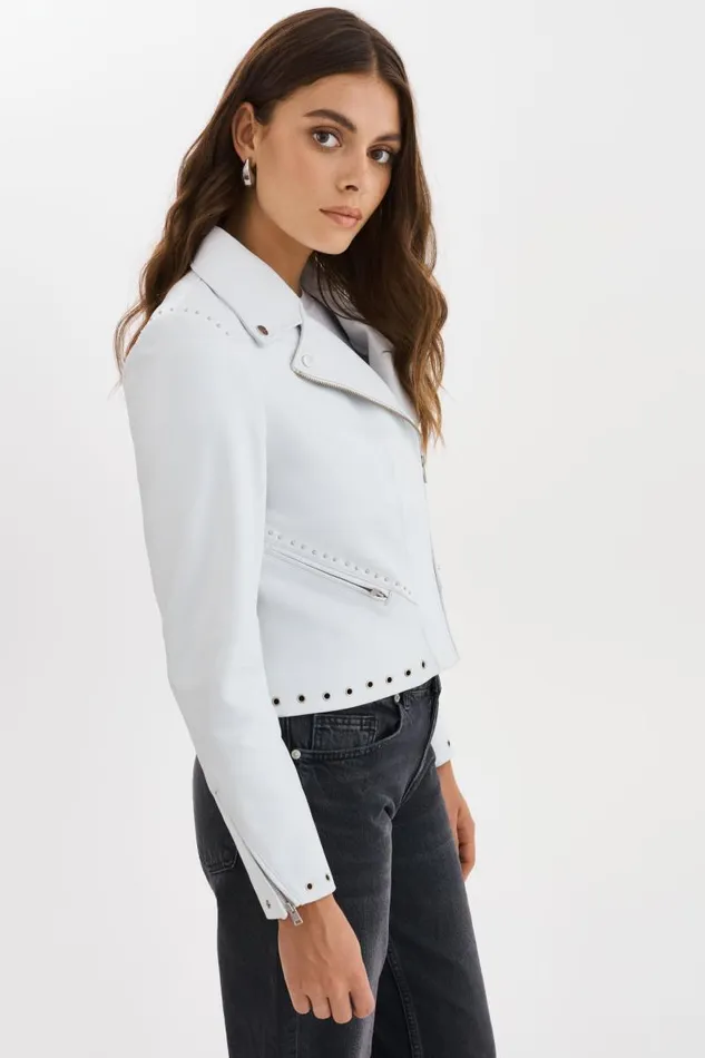 Women IDETTA Leather Biker Jacket White LAMARQUE Leather Jackets Women IDETTA Leather Biker Jacket White LAMARQUE Leather Jackets