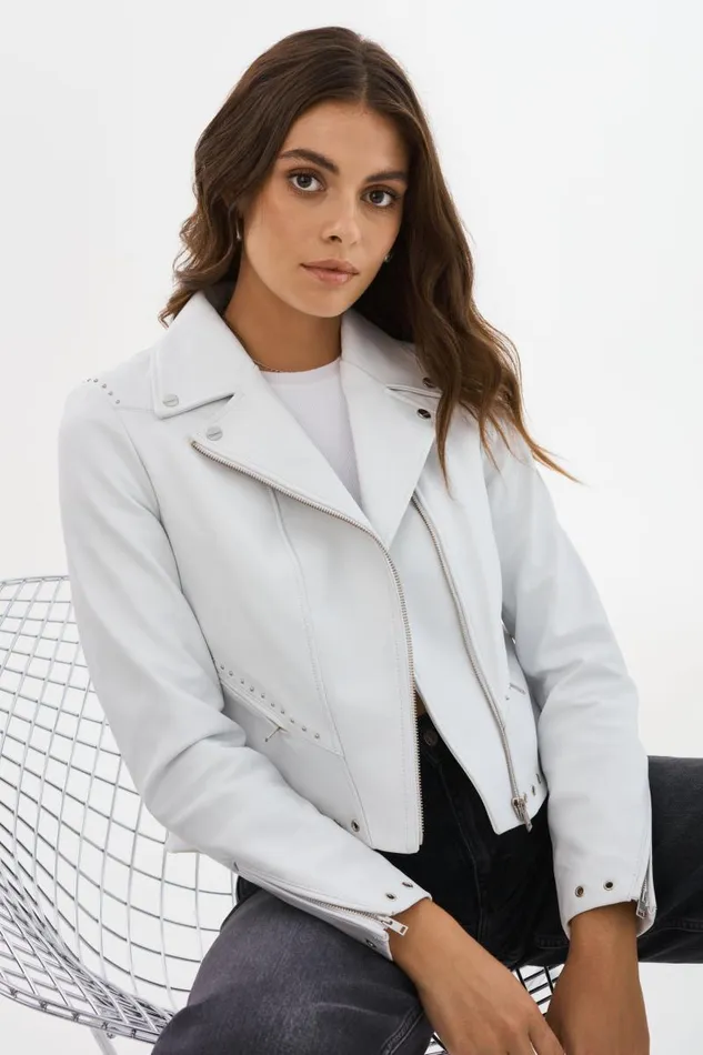 Women IDETTA Leather Biker Jacket White LAMARQUE Leather Jackets Women IDETTA Leather Biker Jacket White LAMARQUE Leather Jackets