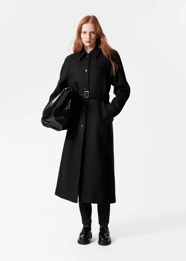 Women Jackets and Coats and Other Stories Belted Wool Coat Black