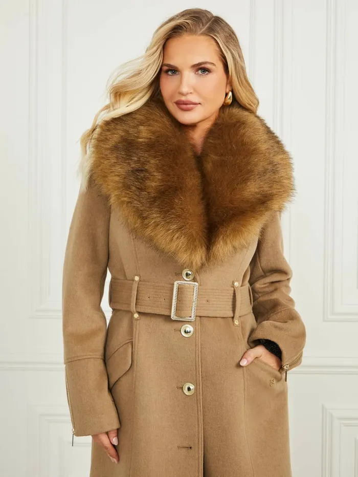 Women Jackets and Coats GUESS Alice WoolBlend Coat Macchiato Multi