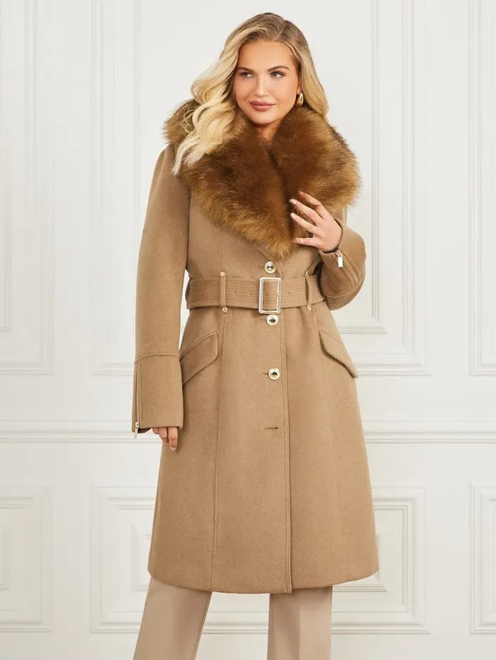 Women Jackets and Coats GUESS Alice WoolBlend Coat Macchiato Multi