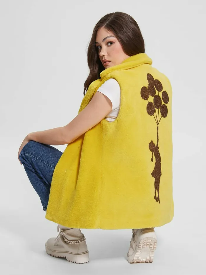 Women Jackets and Coats GUESS Delia FauxFur Vest Lemon Drop