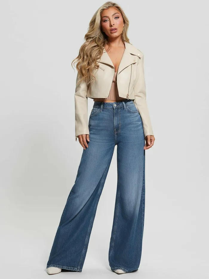 Women Jackets and Coats GUESS Rochelle FauxLeather Moto Jacket Pearl Oyster