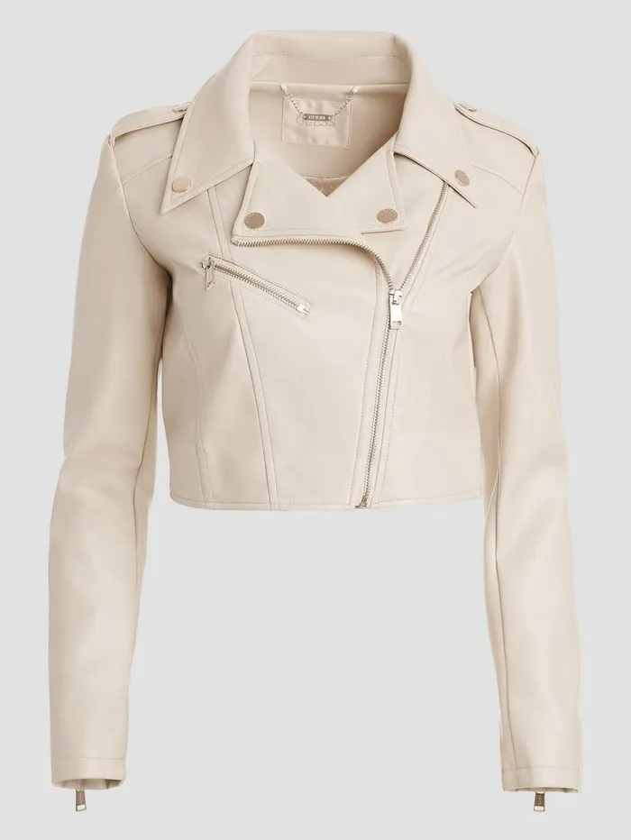 Women Jackets and Coats GUESS Rochelle FauxLeather Moto Jacket Pearl Oyster