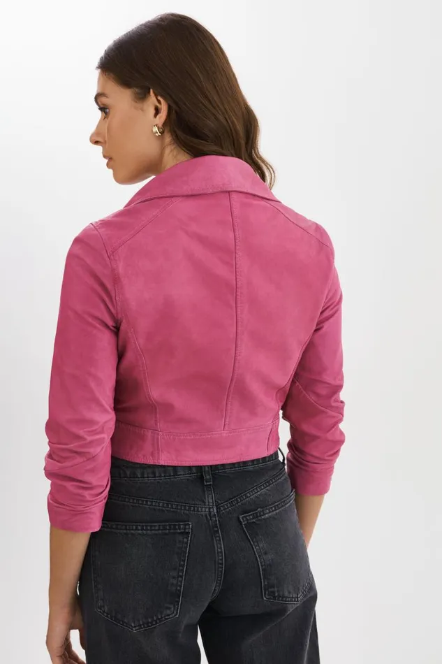 Women JANIKA Cropped Leather Biker Jacket Super Pink LAMARQUE Leather Jackets Women JANIKA Cropped Leather Biker Jacket Super Pink LAMARQUE Leather Jackets