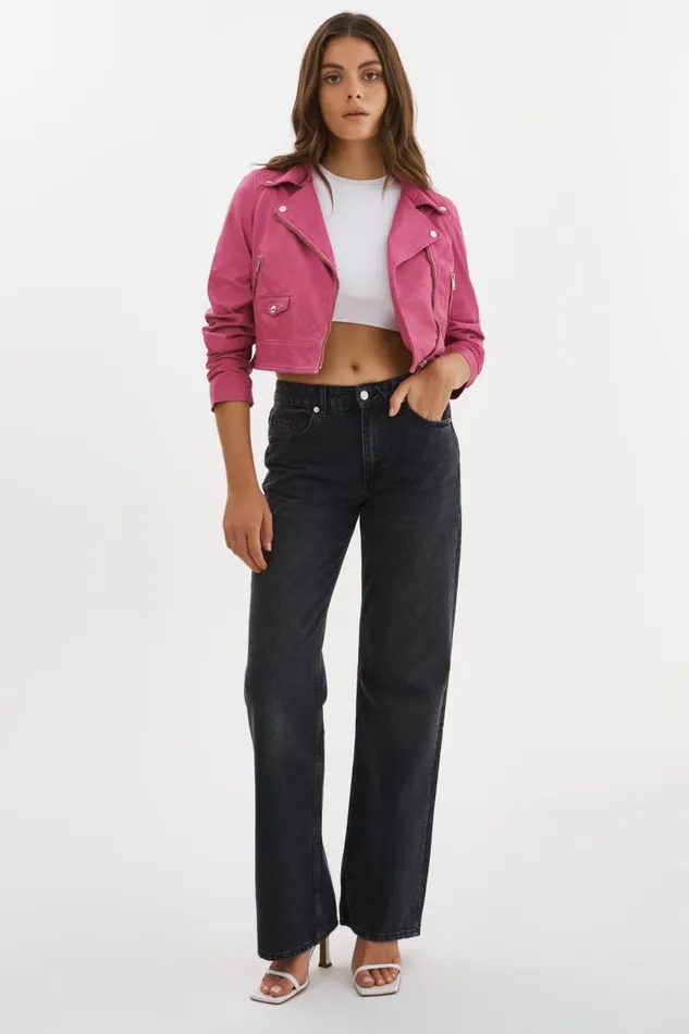 Women JANIKA Cropped Leather Biker Jacket Super Pink LAMARQUE Leather Jackets Women JANIKA Cropped Leather Biker Jacket Super Pink LAMARQUE Leather Jackets