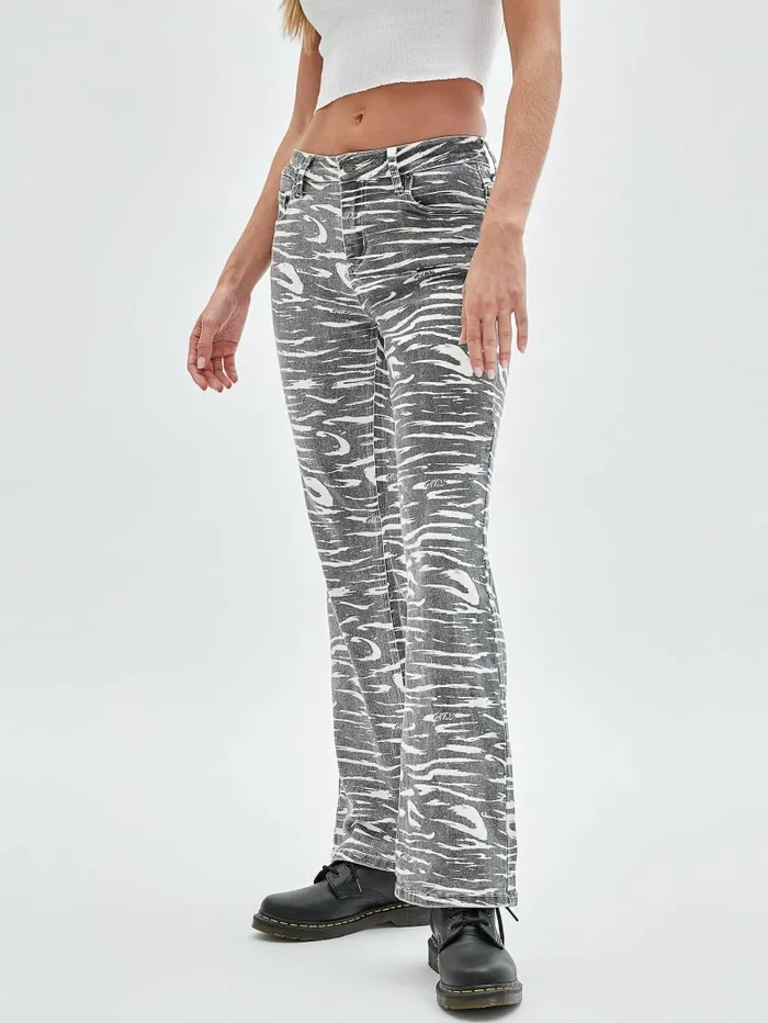Women Jeans and Denim GUESS GUESS Originals Zebra Bootcut Jeans Jet Black Multi
